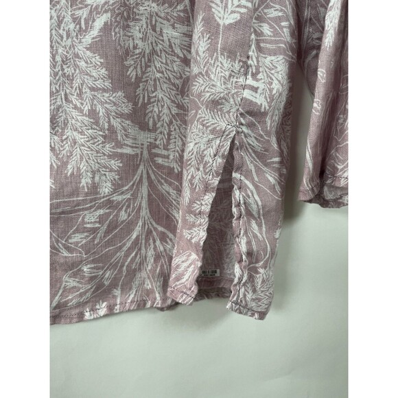 Tahari 100% Linen Shirt Women Size 2X Button Up Long Roll Tab Sleeve Floral - Picture 4 of 8